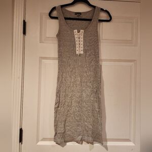 Venus stretchy gray ribbed knit knee length bodycon dress